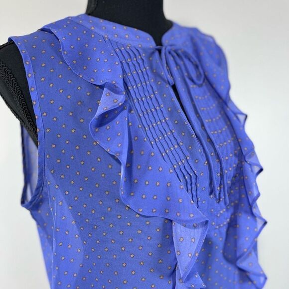 Ann Taylor Loft Periwinkle Ruffle Sleeveless Blouse Size S Women’s Stars - Picture 2 of 10